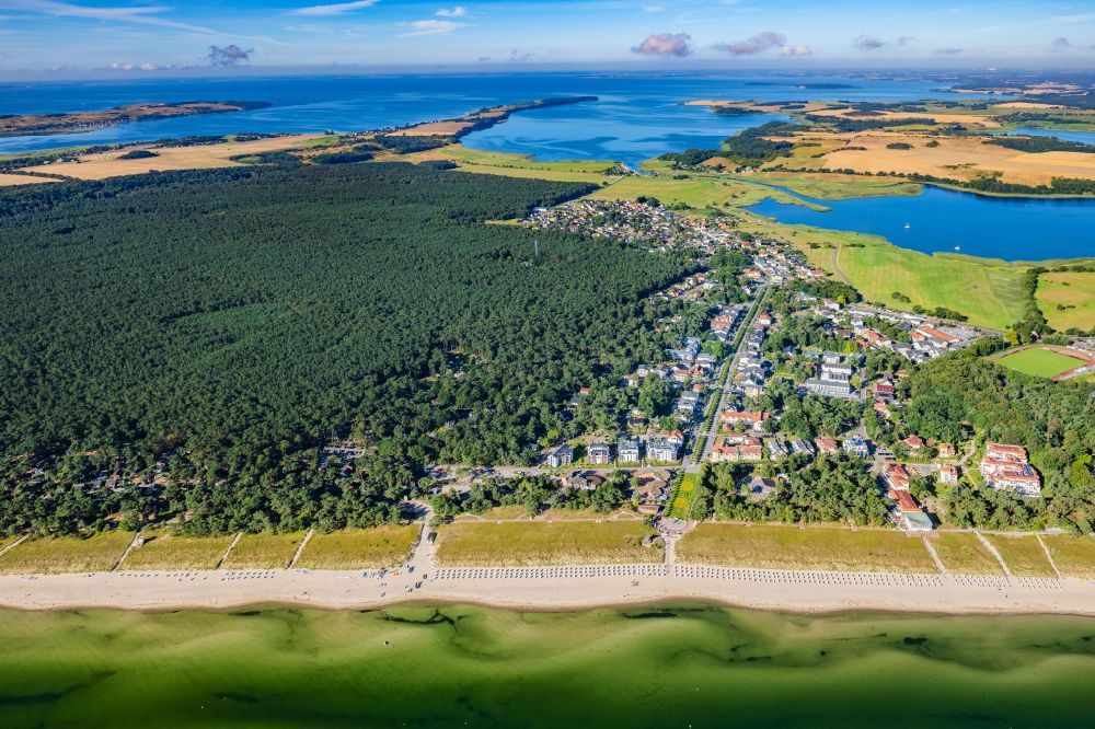 Aerial image Ostseebad Baabe - Beach landscape along the of Baltic Sea on Strandstrasse in Baabe in the state Mecklenburg - Western Pomerania, Germany