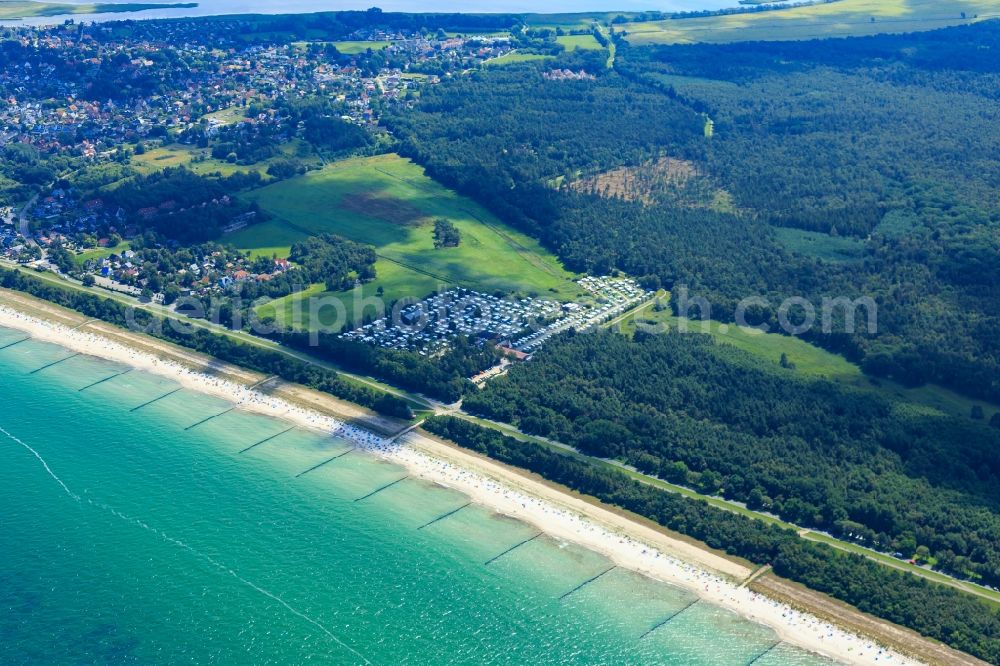 Zingst from the bird's eye view: Beach landscape along the of Baltic Sea in Zingst in the state Mecklenburg - Western Pomerania, Germany