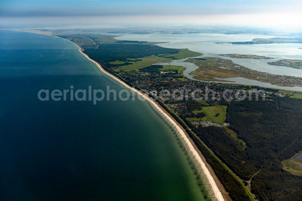 Zingst from above - Beach landscape along the of Baltic Sea in Zingst in the state Mecklenburg - Western Pomerania, Germany