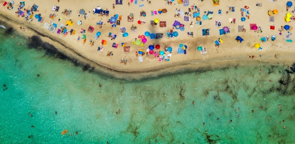 Campos from the bird's eye view: Beach landscape along the Platja of Trenc in Campos in Islas Baleares, Spain