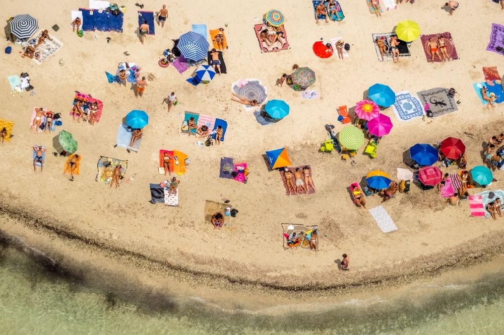 Aerial image Campos - Beach landscape along the Platja of Trenc in Campos in Islas Baleares, Spain