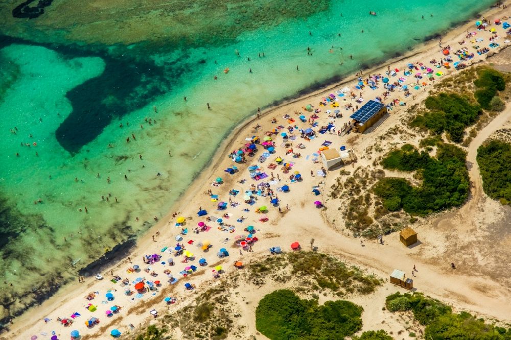 Campos from above - Beach landscape along the Platja of Trenc in Campos in Islas Baleares, Spain