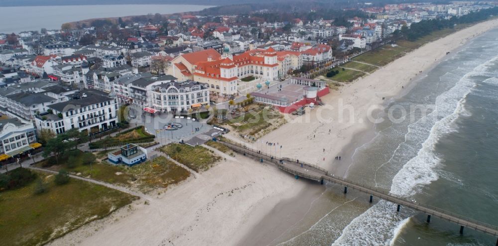Binz from above - Sand and beach landscape on the pier in Binz in the state Mecklenburg - Western Pomerania