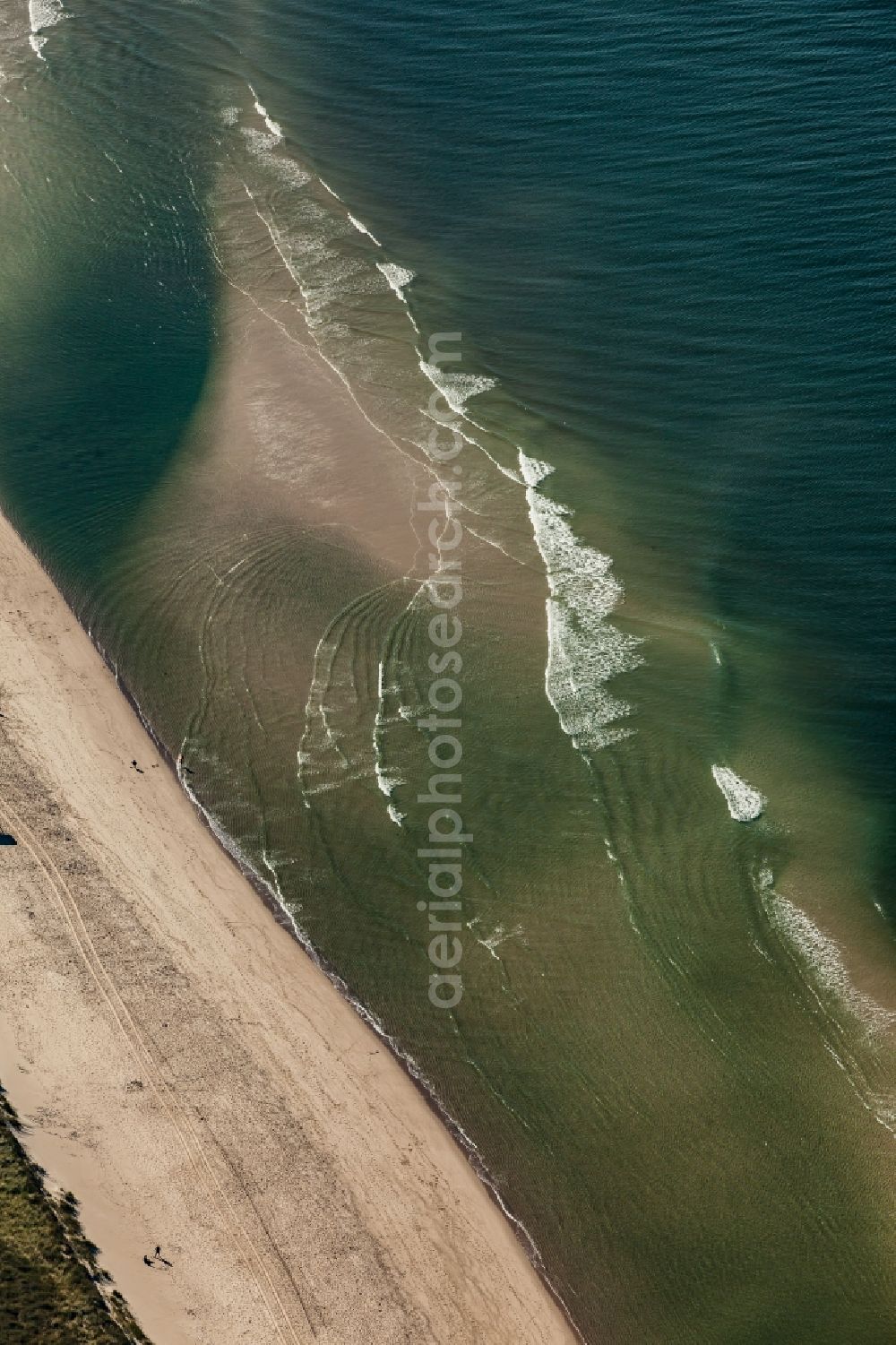Sylt from above - Beach landscape along the in Sylt in the state Schleswig-Holstein, Germany