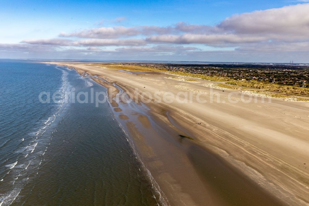 Fanö from above - Beach landscape along the West coast of Northsea island in Fanoe in, Denmark