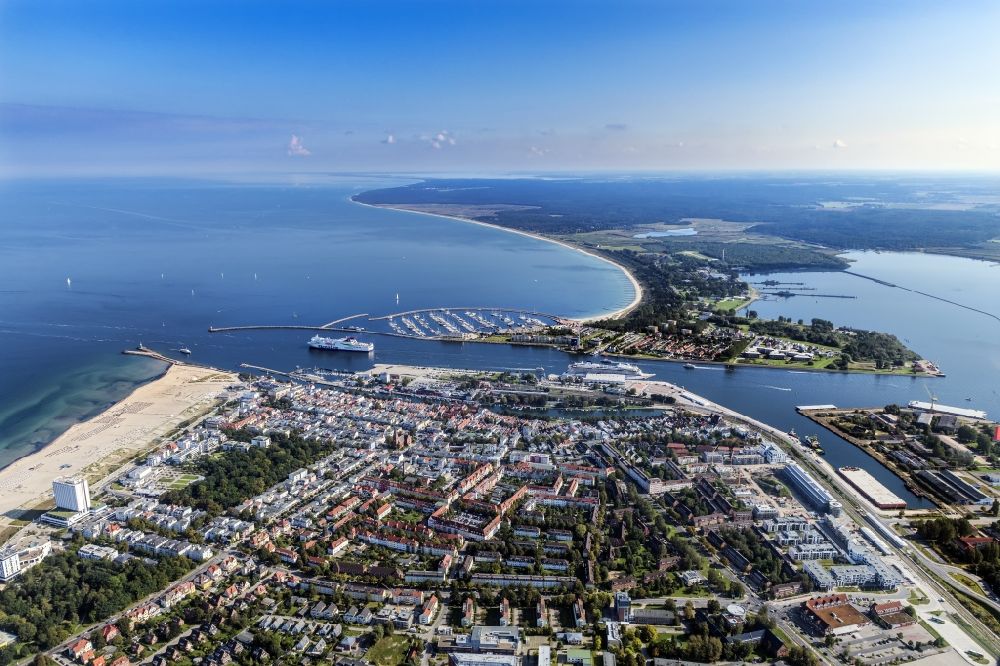 Rostock from above - Sandy beach and village view of the Baltic Sea Warnemuende in Rostock in the state Mecklenburg-Vorpommern, Germany