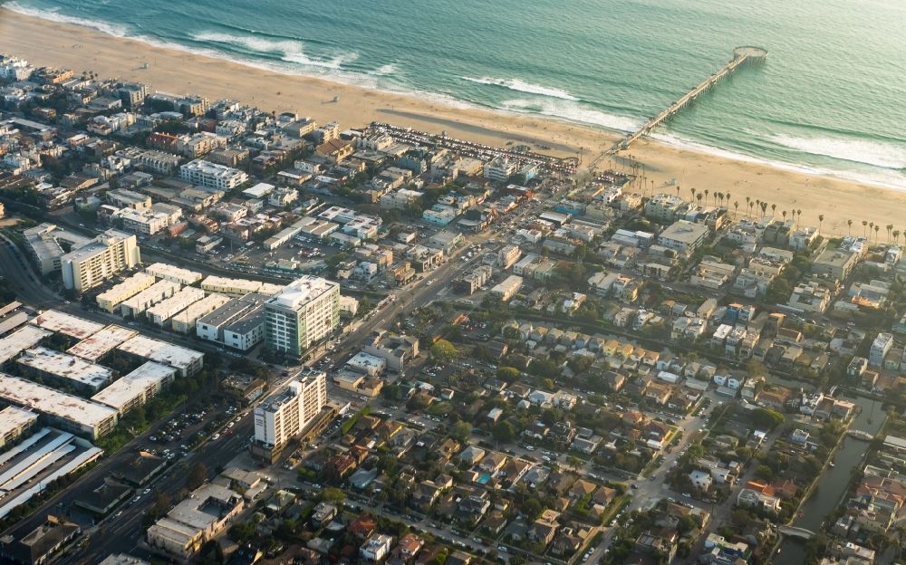 Los Angeles from above - Sand beach Venice Beach in Los Angeles and view of Marina del Rey in California, USA