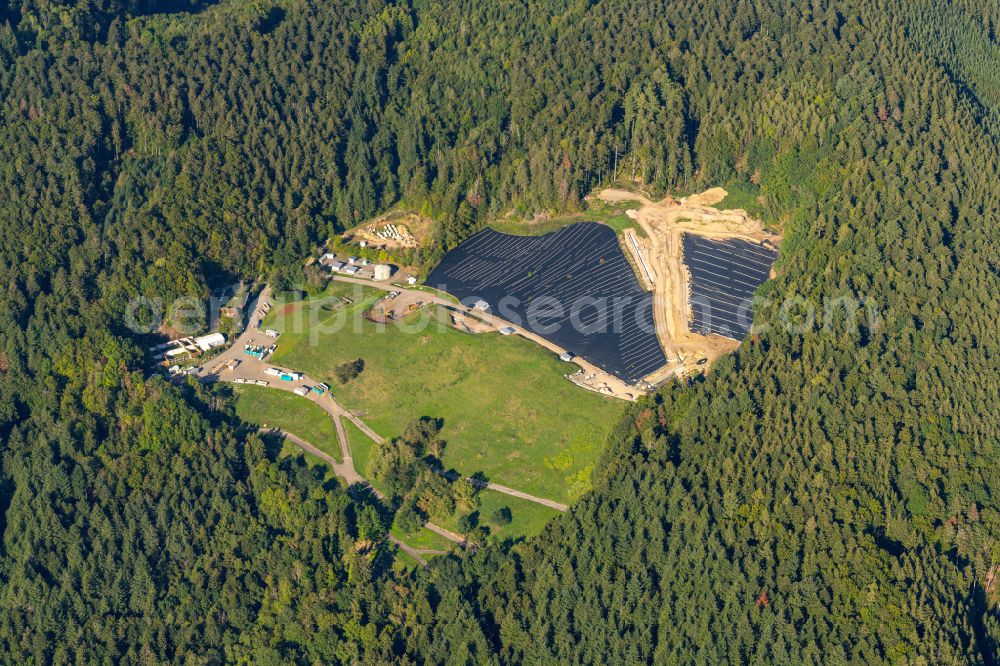 Haslach im Kinzigtal from the bird's eye view: Renovation, sealing and restoration work on the site of the refurbished landfill and Gedenkstaette Vulkan in Haslach im Kinzigtal in the state Baden-Wuerttemberg, Germany