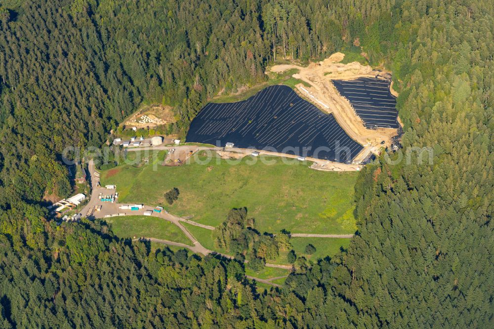 Aerial image Haslach im Kinzigtal - Renovation, sealing and restoration work on the site of the refurbished landfill and Gedenkstaette Vulkan in Haslach im Kinzigtal in the state Baden-Wuerttemberg, Germany