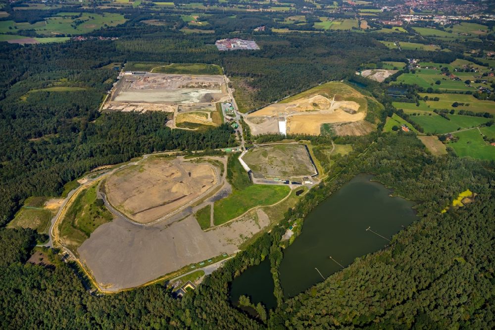 Aerial image Hünxe - Renovation, sealing and restoration work on the site of the refurbished landfill in Huenxe in the state North Rhine-Westphalia, Germany