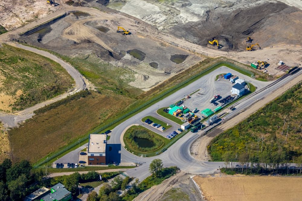 Hünxe from above - Renovation, sealing and restoration work on the site of the refurbished landfill in Huenxe in the state North Rhine-Westphalia, Germany