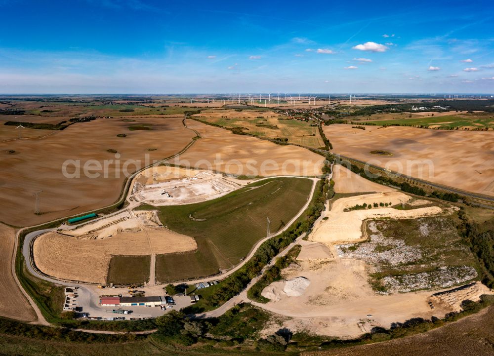 Aerial photograph Pinnow - Renovation, sealing and restoration work on the site of the refurbished landfill Wertstoffhof Pinnow in Pinnow in the state Brandenburg, Germany