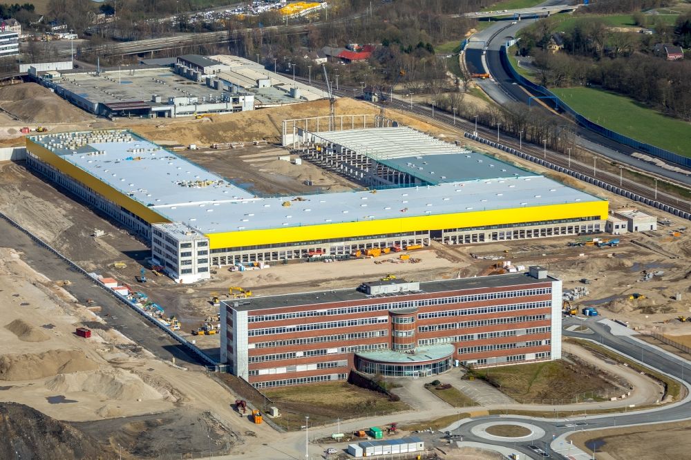 Bochum from the bird's eye view: Construction site to build a new office and commercial building O-Werk on Opelring in Bochum in the state North Rhine-Westphalia, Germany