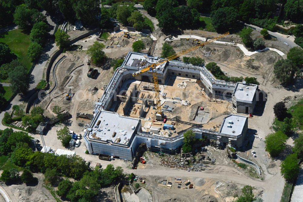 Berlin from above - Construction site for reconstruction and modernization and renovation of a building Pachyderm house in the zoo on street Am Tierpark in the district Friedrichsfelde in Berlin, Germany