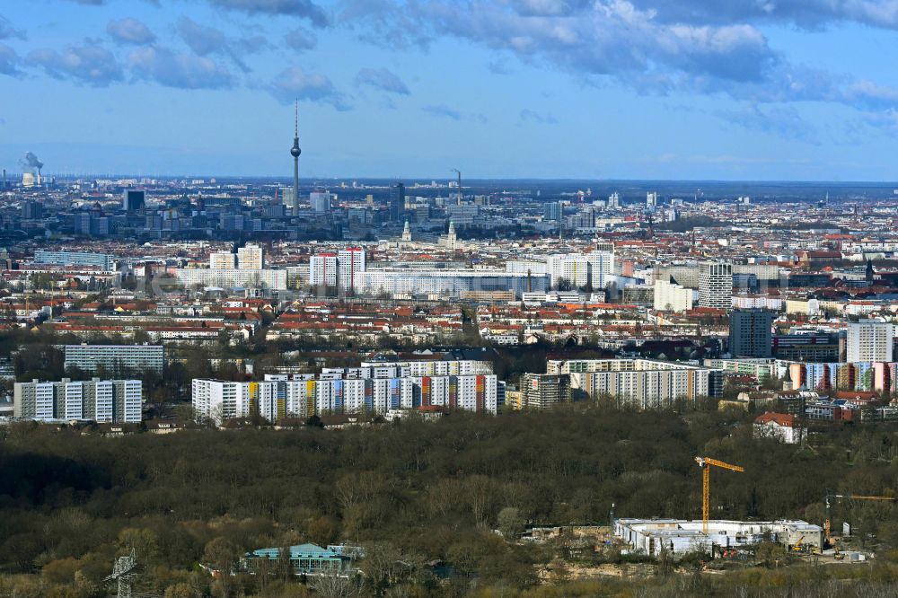 Aerial image Berlin - Construction site for reconstruction and modernization and renovation of a building Pachyderm house in the zoo on street Am Tierpark in the district Friedrichsfelde in Berlin, Germany
