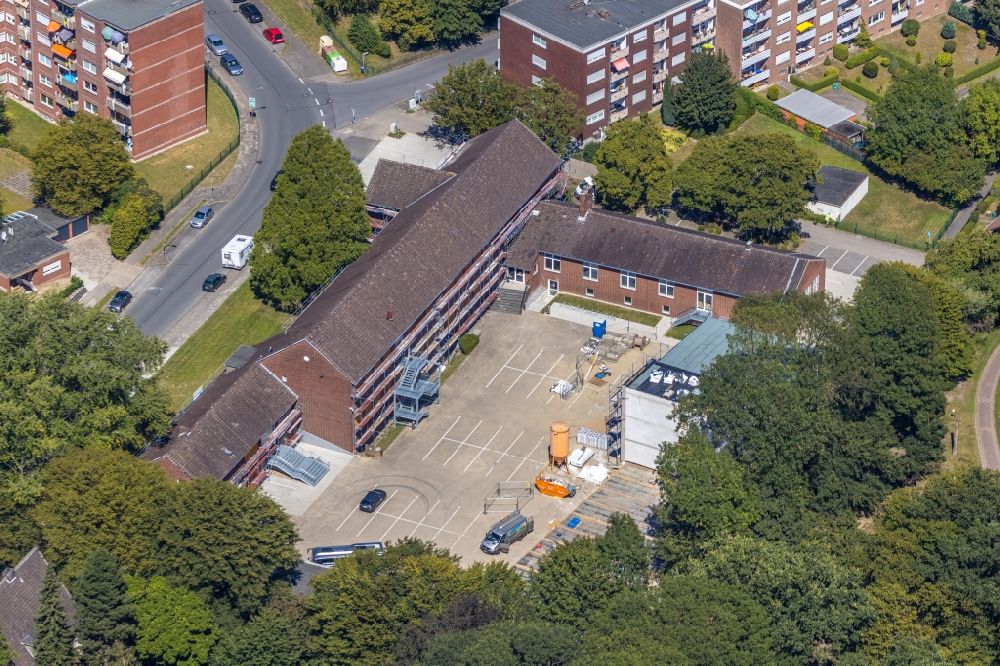 Aerial image Hamm - Construction site for reconstruction and modernization and renovation of a building on Berliner Strasse - Joseph-Haydn-Strasse in the district Bockum-Hoevel in Hamm in the state North Rhine-Westphalia, Germany