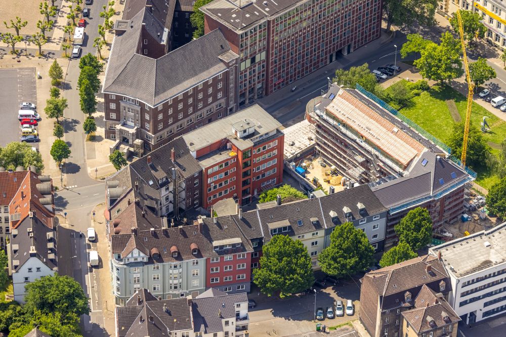 Herne from above - Construction site for reconstruction and modernization and renovation of a building of the Federal Employment Agency Herne with a view of the local police building on street Markgrafenstrasse in Herne at Ruhrgebiet in the state North Rhine-Westphalia, Germany