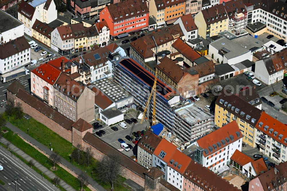 Aerial photograph Nürnberg - Construction site for reconstruction and modernization and renovation of a building with an extension between Kolpinggasse - Entengasse - Faerberplatz in the district Altstadt - Sankt Lorenz in Nuremberg in the state Bavaria, Germany