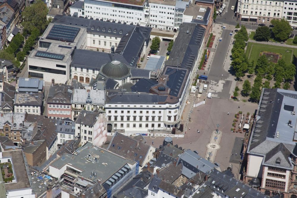 Wiesbaden from the bird's eye view: Construction site for reconstruction and modernization and renovation of a building of the Hessian state parliament in Wiesbaden in the state Hesse, Germany