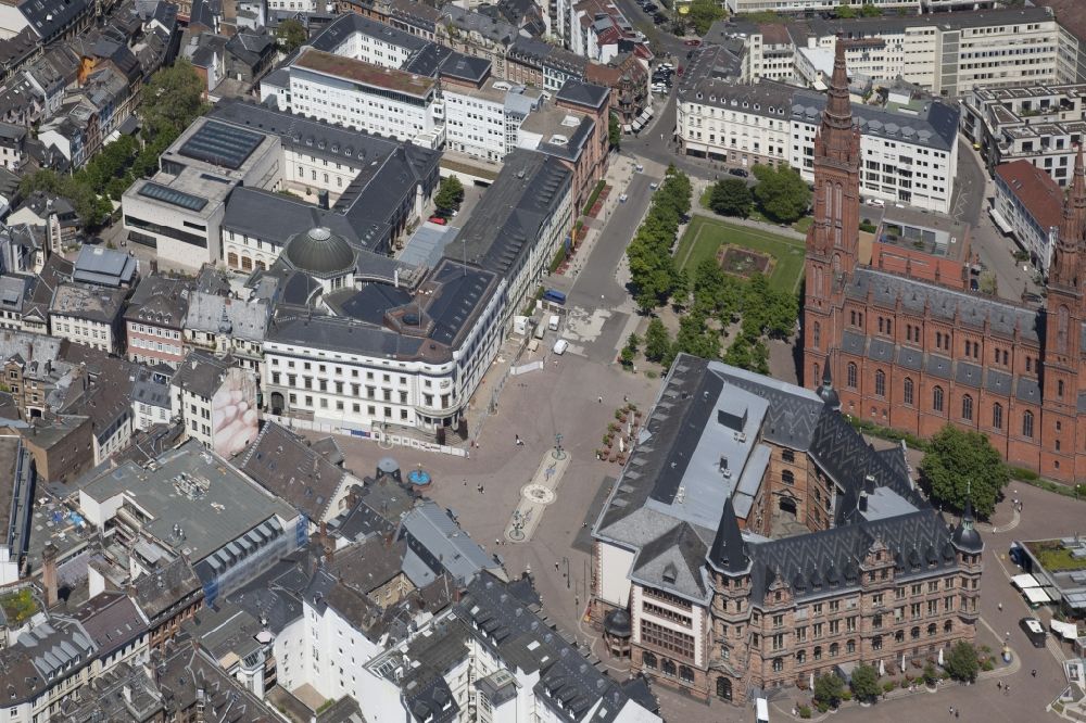 Aerial photograph Wiesbaden - Construction site for reconstruction and modernization and renovation of a building of the Hessian state parliament in Wiesbaden in the state Hesse, Germany