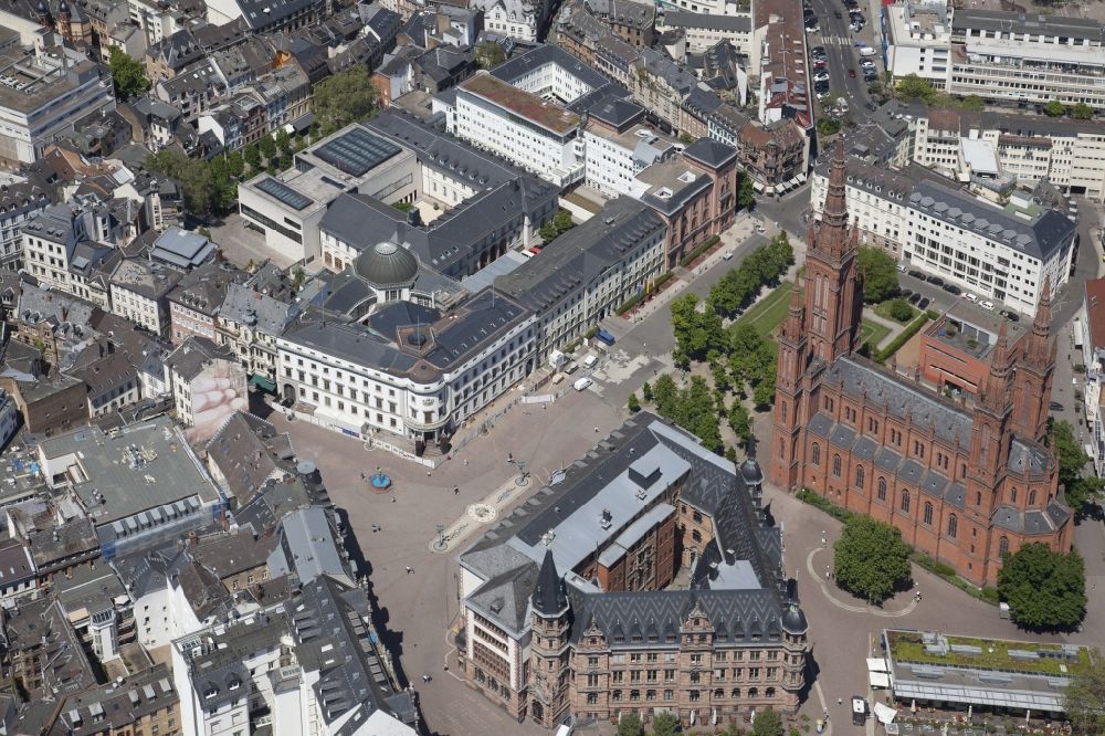 Aerial photograph Wiesbaden - Construction site for reconstruction and modernization and renovation of a building of the Hessian state parliament in Wiesbaden in the state Hesse, Germany