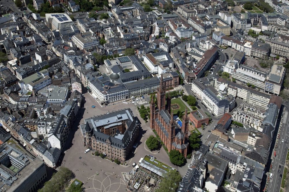 Wiesbaden from above - Construction site for reconstruction and modernization and renovation of a building of the Hessian state parliament in Wiesbaden in the state Hesse, Germany