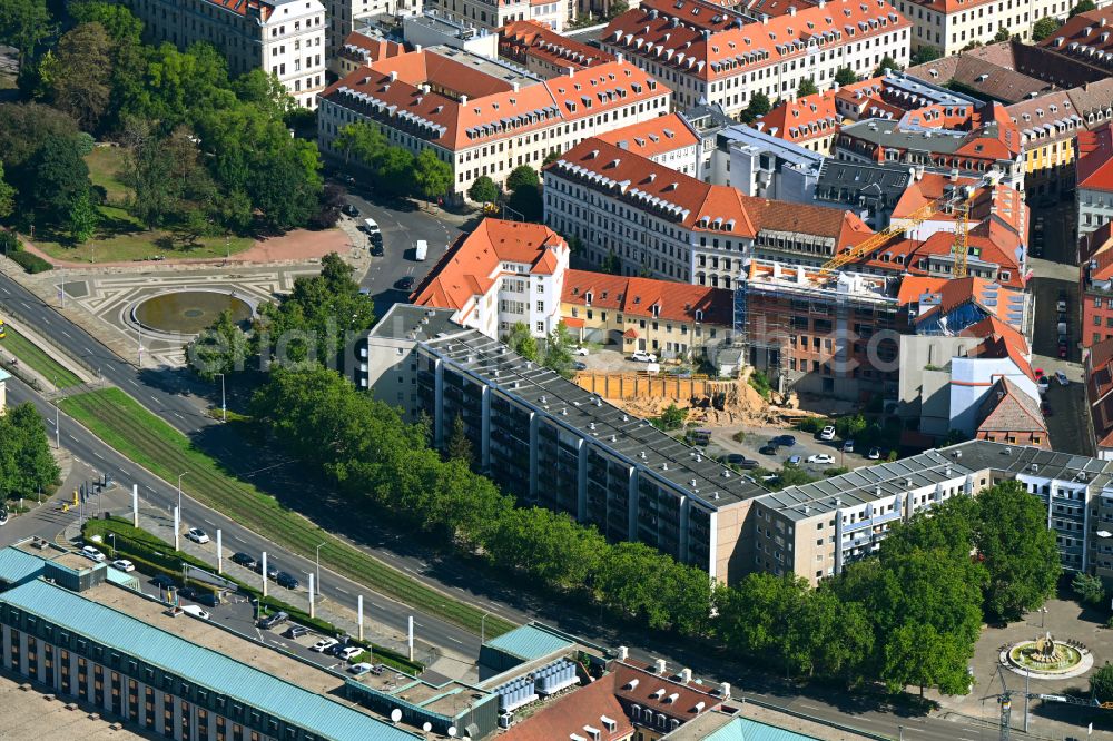 Aerial image Dresden - Construction site for reconstruction and modernization and renovation of a building Hotel Stadt Leipzig on Raehnitzgasse corner Heinrichstrasse in the district Innere Neustadt in Dresden in the state Saxony, Germany