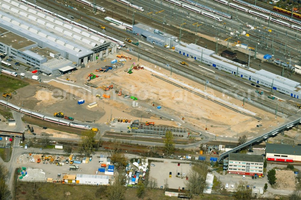 Aerial photograph Berlin - Construction site for reconstruction and modernization and renovation of a building of ICE-Werk Berlin Rummelsburg in the district Rummelsburg in Berlin, Germany