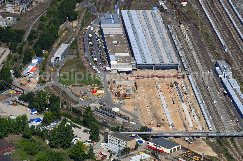 Aerial photograph Berlin - Construction site for reconstruction and modernization and renovation of a building of ICE-Werk Berlin Rummelsburg in the district Rummelsburg in Berlin, Germany