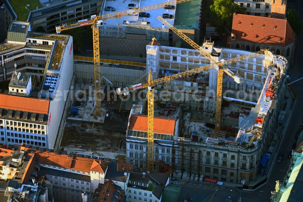 München from above - Construction site for reconstruction and modernization and renovation of a building Kardinal-Faulhaber-Strasse - Prannerstrasse - Salvatorstrasse in the district Altstadt in Munich in the state Bavaria, Germany