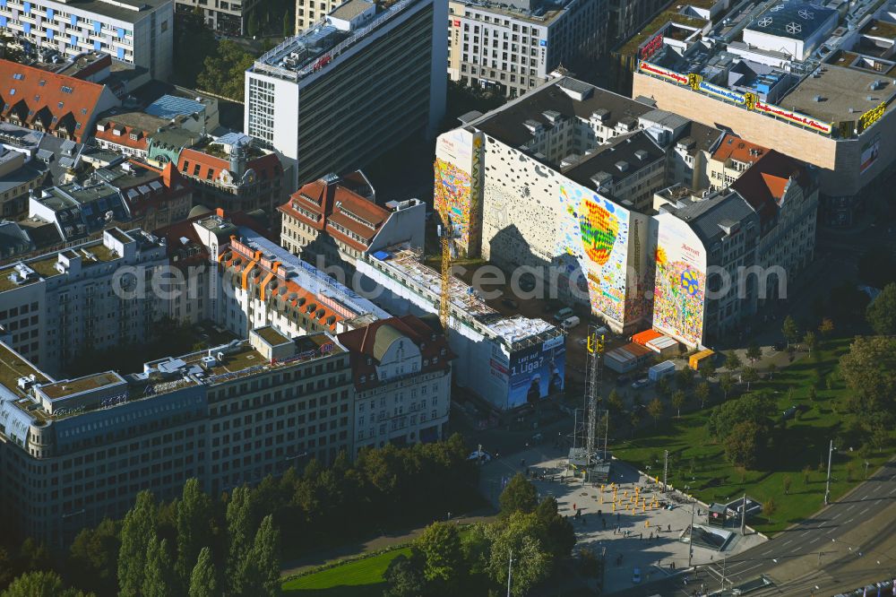 Leipzig from the bird's eye view: Construction site for reconstruction and modernization and renovation of a building on Nikolaistrasse - Richard-Wagner-Strasse in the district Zentrum in Leipzig in the state Saxony, Germany