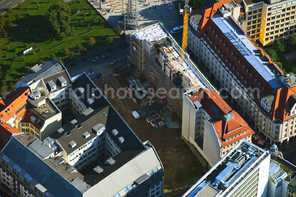 Leipzig from above - Construction site for reconstruction and modernization and renovation of a building on Nikolaistrasse - Richard-Wagner-Strasse in the district Zentrum in Leipzig in the state Saxony, Germany