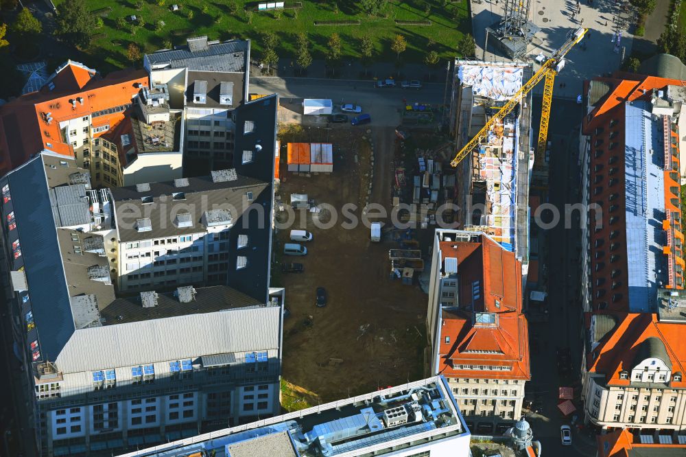 Aerial image Leipzig - Construction site for reconstruction and modernization and renovation of a building on Nikolaistrasse - Richard-Wagner-Strasse in the district Zentrum in Leipzig in the state Saxony, Germany