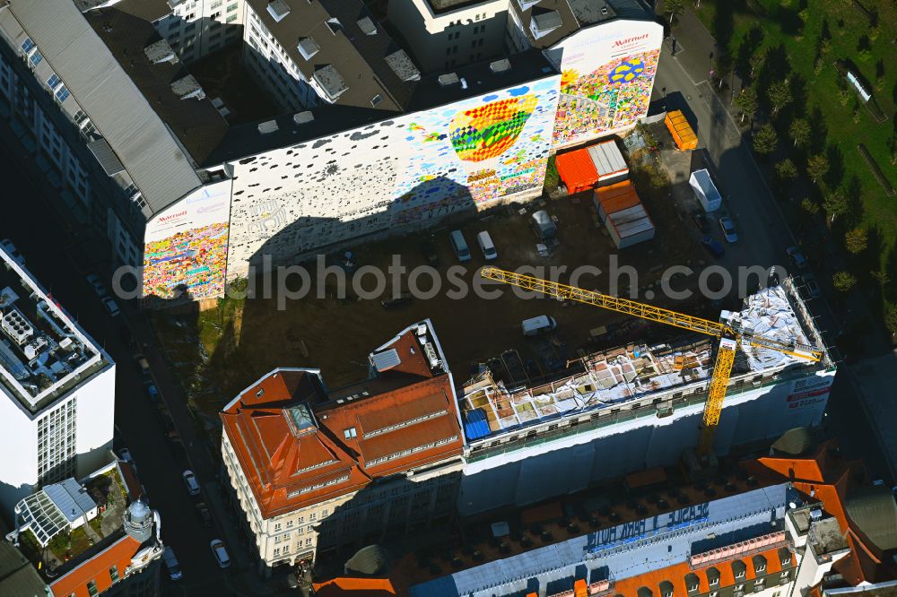 Aerial photograph Leipzig - Construction site for reconstruction and modernization and renovation of a building on Nikolaistrasse - Richard-Wagner-Strasse in the district Zentrum in Leipzig in the state Saxony, Germany