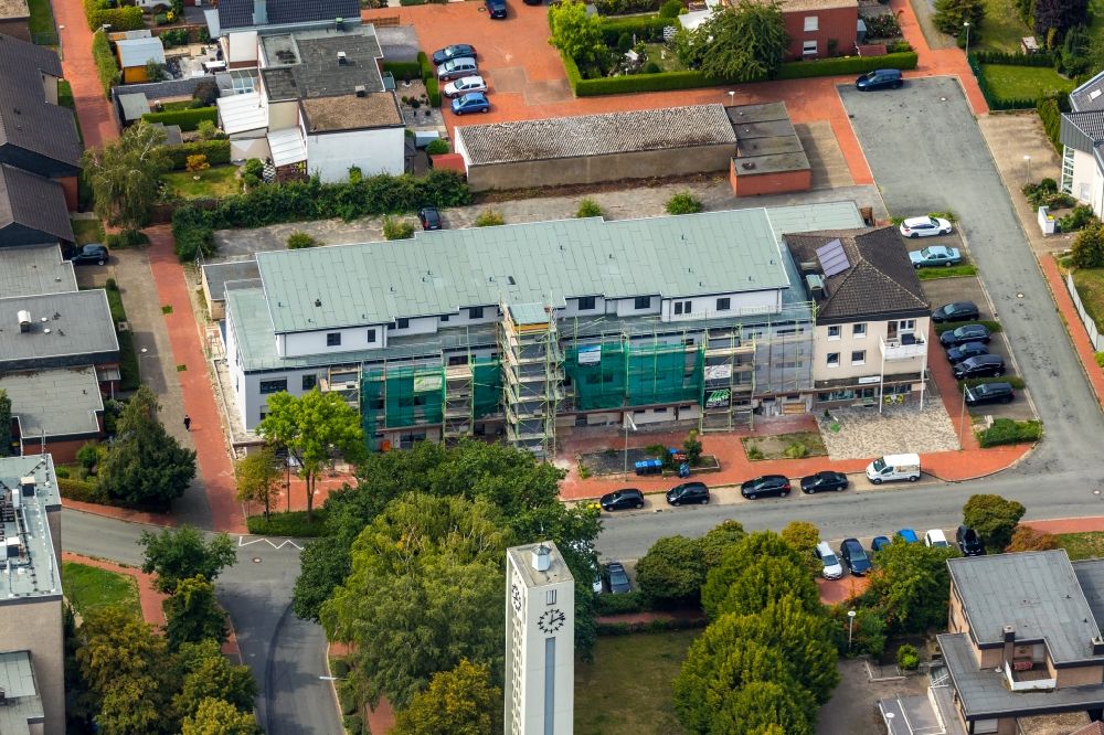 Aerial image Werne - Construction site for reconstruction and modernization and renovation of a building to the creation of penthouse apartments near St. Johannes in Werne in the state North Rhine-Westphalia, Germany