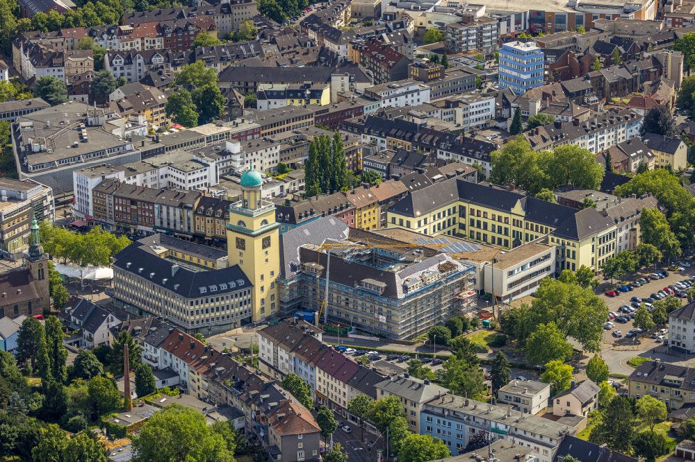 Aerial image Witten - Conversion, modernization and renovation work on the high-rise building of the town hall of the city administration on street Hauptstrasse in Witten at Ruhrgebiet in the state North Rhine-Westphalia, Germany