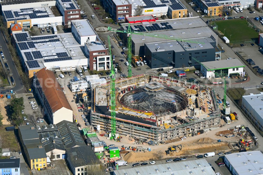 Aerial image Potsdam - Construction site for reconstruction and modernization and renovation of a building of Rundschuppens and the alten Lokhalle in the district Babelsberg in Potsdam in the state Brandenburg, Germany