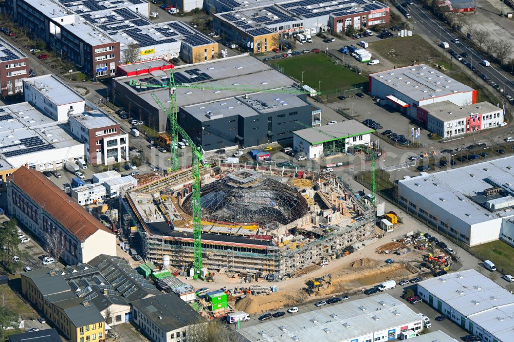 Aerial photograph Potsdam - Construction site for reconstruction and modernization and renovation of a building of Rundschuppens and the alten Lokhalle in the district Babelsberg in Potsdam in the state Brandenburg, Germany