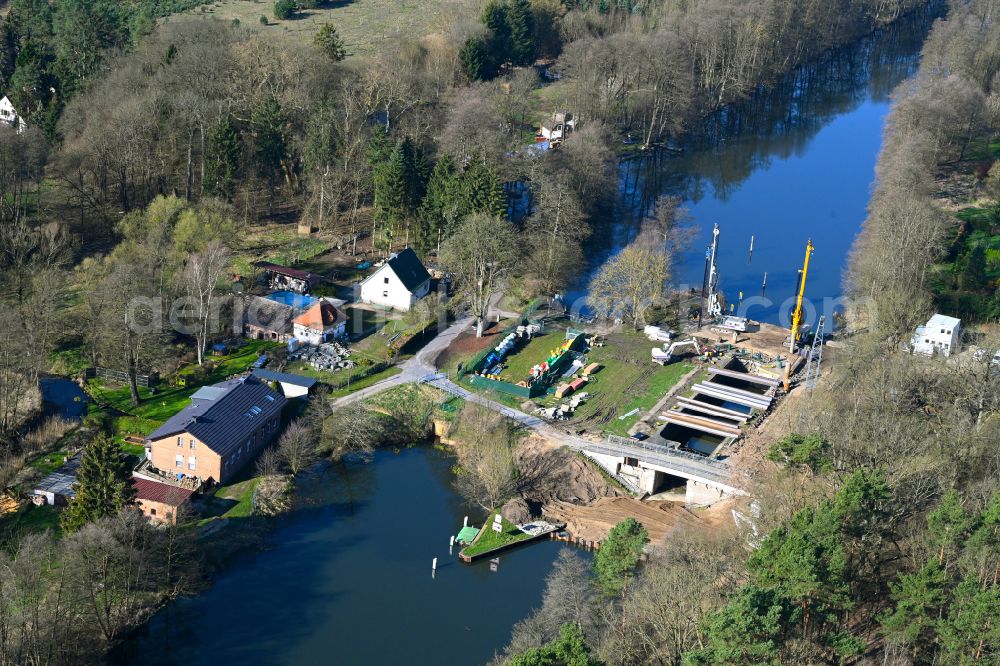 Aerial photograph Marienwerder - Renovation of the barrage of the lock systems Grafenbrueck lock on the Finow canal in Marienwerder in the state Brandenburg, Germany