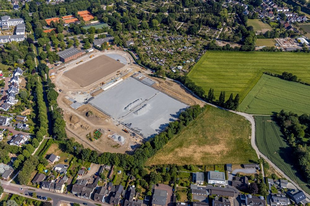 Dinslaken from the bird's eye view: Construction site ensemble of sports grounds in Dinslaken in the state North Rhine-Westphalia