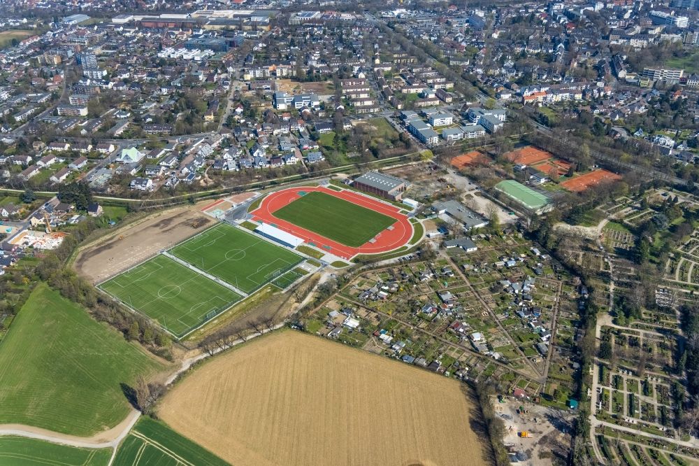 Aerial photograph Dinslaken - Construction site ensemble of sports grounds in Dinslaken at Ruhrgebiet in the state North Rhine-Westphalia