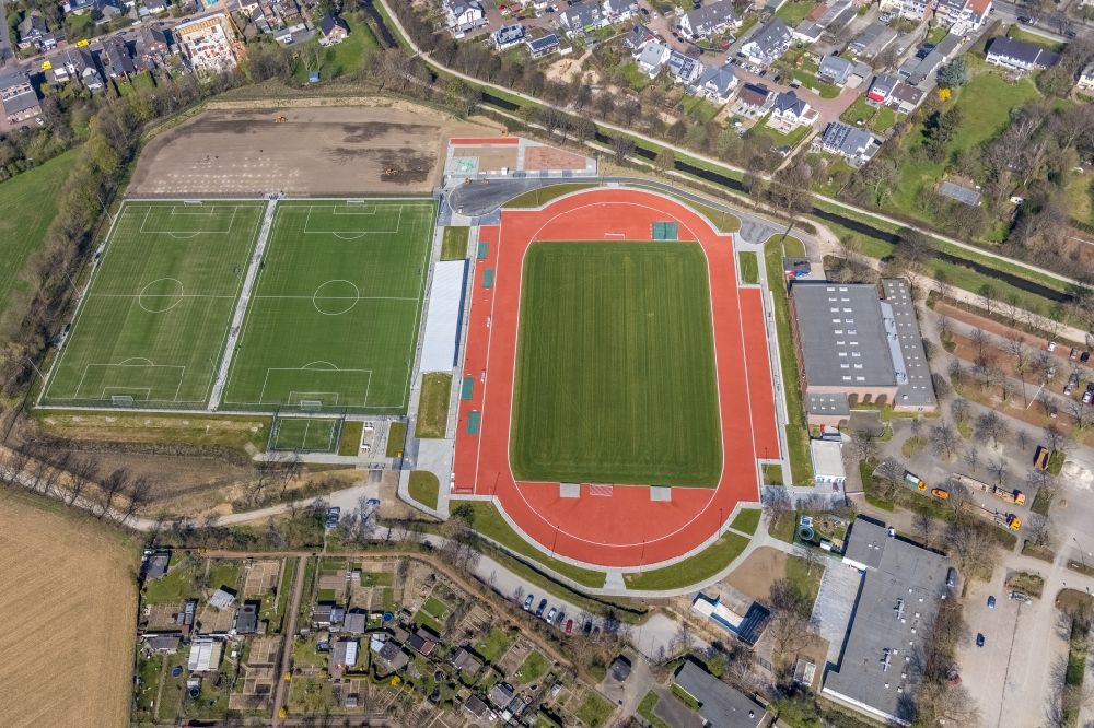 Dinslaken from above - Construction site ensemble of sports grounds in Dinslaken at Ruhrgebiet in the state North Rhine-Westphalia