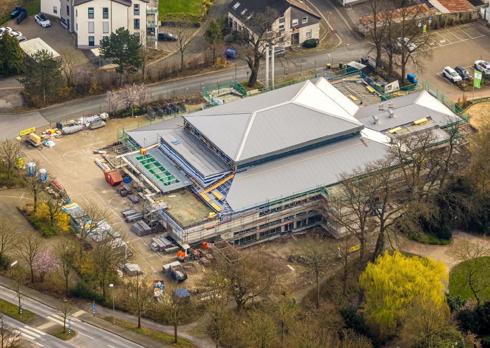 Aerial image Wickede (Ruhr) - Renovation of the building of the indoor arena Buergerhaus Wickede on street Kirchstrasse in the district Echthausen in Wickede (Ruhr) at Sauerland in the state North Rhine-Westphalia, Germany