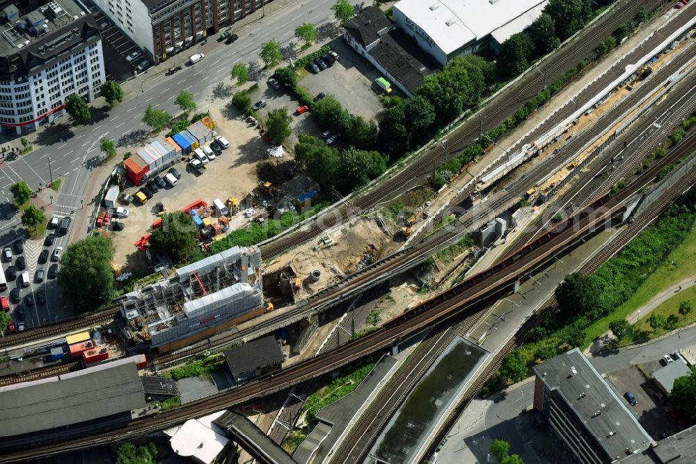 Hamburg from the bird's eye view: Construction site of Station building and track systems of the S-Bahn station Hamburg Berliner Tor in Hamburg, Germany