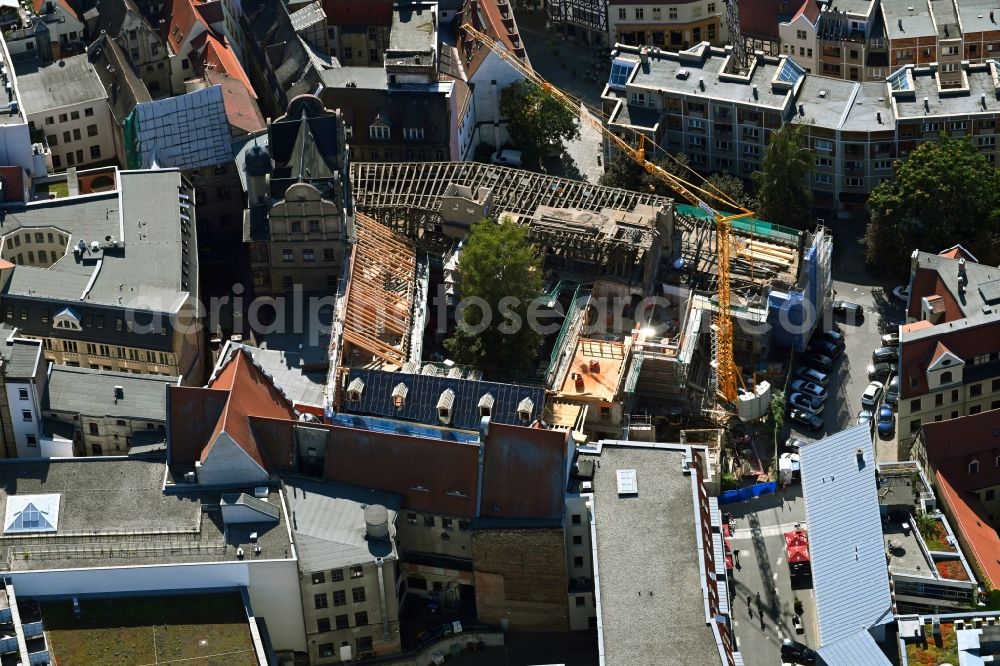 Halle (Saale) from the bird's eye view: Construction site Tourist attraction of the historic monument of the former polyclinic - medical center on Kleine Klausstrasse in the district Altstadt in Halle (Saale) in the state Saxony-Anhalt, Germany