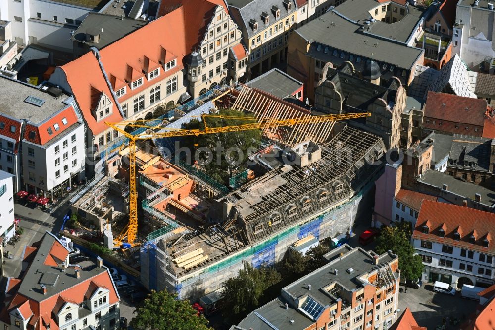 Halle (Saale) from above - Construction site Tourist attraction of the historic monument of the former polyclinic - medical center on Kleine Klausstrasse in the district Altstadt in Halle (Saale) in the state Saxony-Anhalt, Germany
