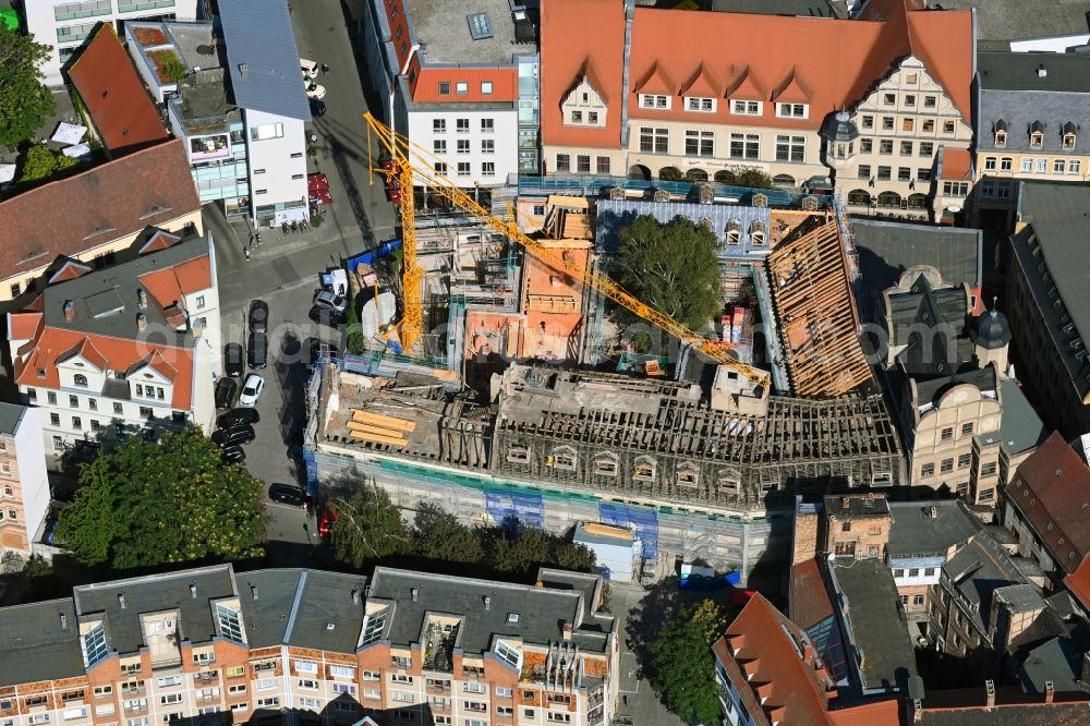 Halle (Saale) from the bird's eye view: Construction site Tourist attraction of the historic monument of the former polyclinic - medical center on Kleine Klausstrasse in the district Altstadt in Halle (Saale) in the state Saxony-Anhalt, Germany