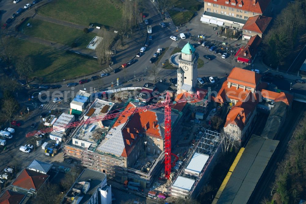 Aerial photograph Berlin - Construction site Tourist attraction of the historic monument of Kasinoensembles on place Ludolfinger Platz in the district Frohnau in Berlin, Germany
