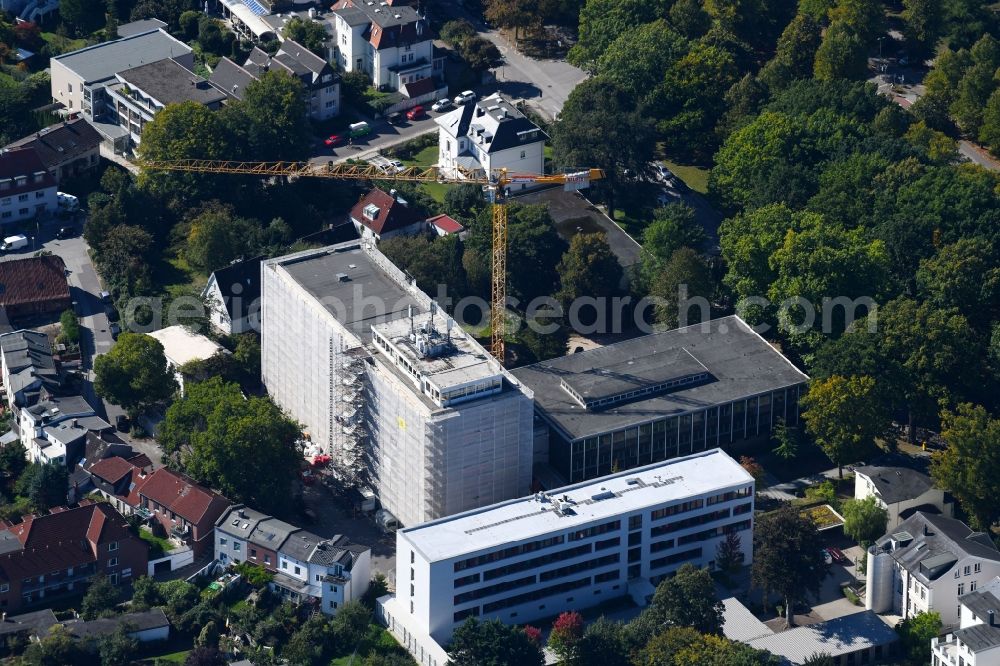 Aerial image Lübeck - Construction site for the rehabilitation of the District Court Luebeck Am Burgfeld in Luebeck in the state of Schleswig-Holstein, Germany