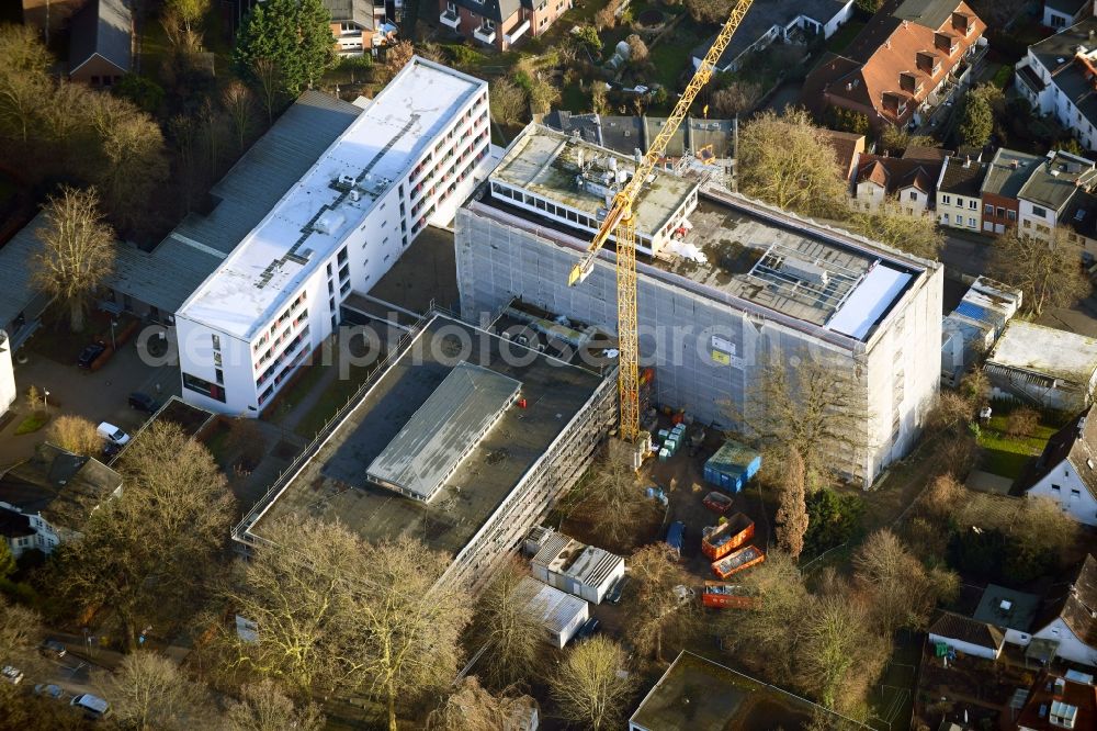 Lübeck from the bird's eye view: Construction site for the rehabilitation of the District Court Luebeck Am Burgfeld in Luebeck in the state of Schleswig-Holstein, Germany